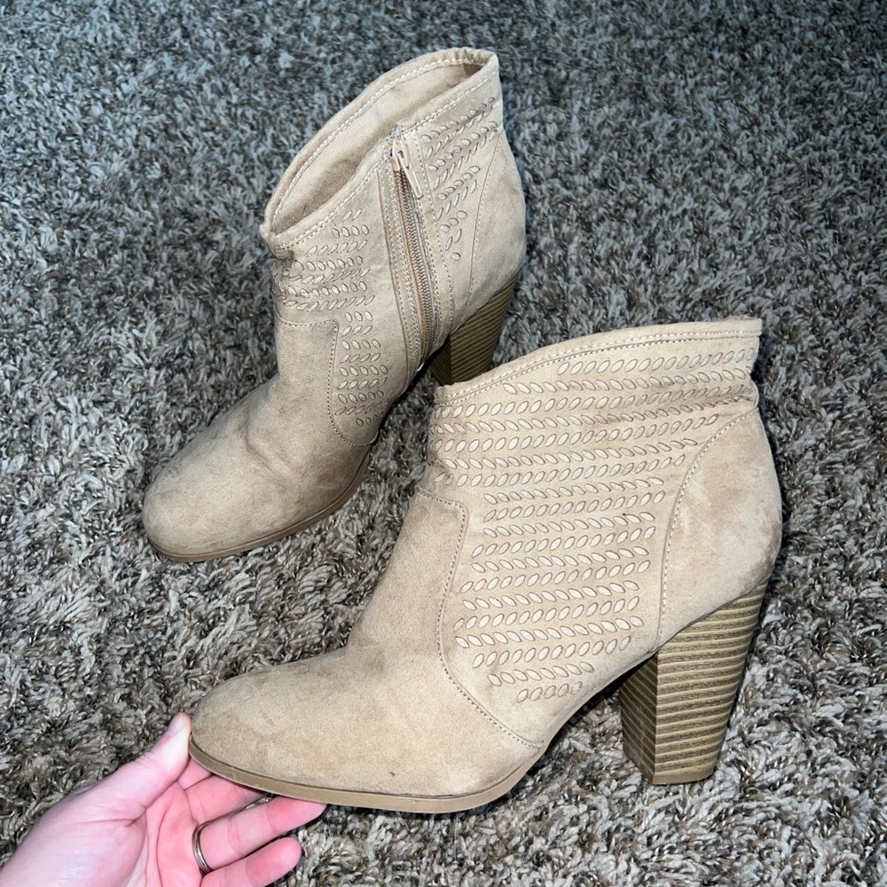 A.N.A Tan Suede Heeled Booties Size 11 - Picture 1 of 7